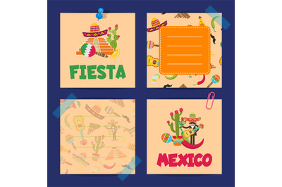 Vector flat Mexico note cards of set