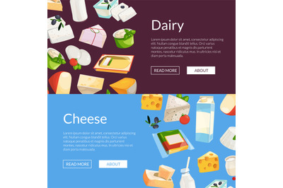 Vector cartoon dairy and cheese products web banner