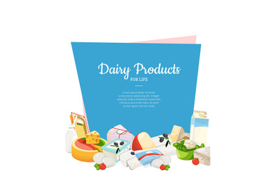 Vector cartoon dairy and cheese products with place for text