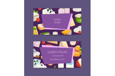 Vector cartoon milk and cheese products business card