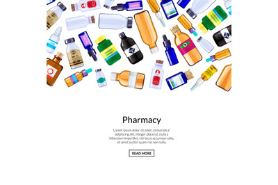 Vector pharmacy medicine bottles and pills background illustration