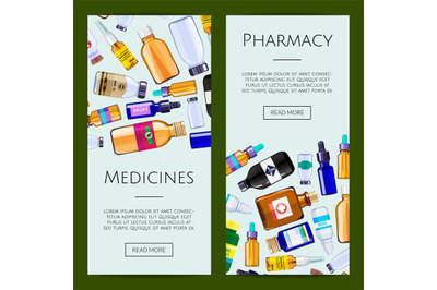 Vector pharmacy medicine bottles web banner illustration