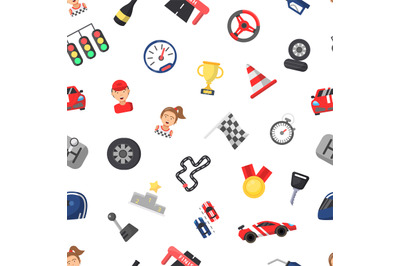 Vector flat car racing icons pattern or background illustration