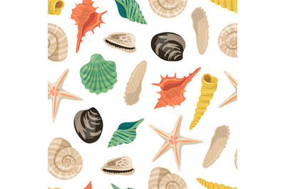 Vector cartoon sea shells pattern or background illustration