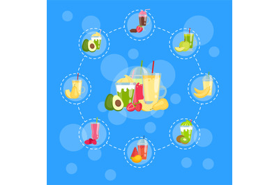 Vector flat smoothie elements infographic concept illustration