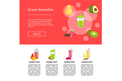 Vector flat smoothie elements landing page template illustration