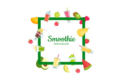 Vector flat smoothie elements with place for text illustration