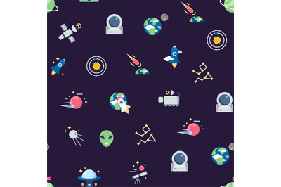 Vector flat space icons pattern or background illustration