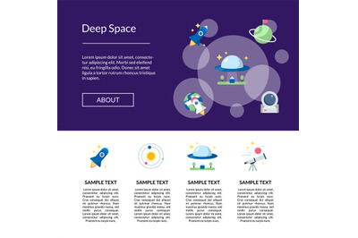 Vector flat space icons landing page template illustration