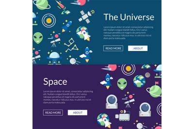 Vector flat space icons web banner templates illustration