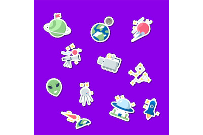 Vector flat space icons stickers set illustration