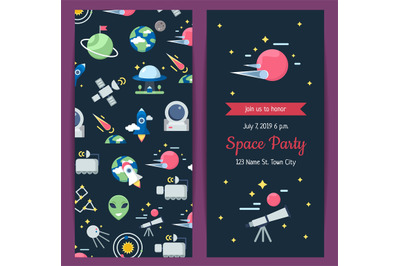 Vector flat space icons party invitation template illustration