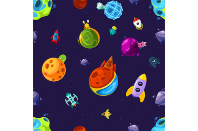 Vector pattern or background illustration with cartoon space planets a