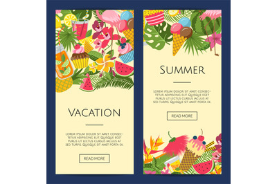 Vector summer cocktails&2C; flamingo&2C; palm leaves on banner