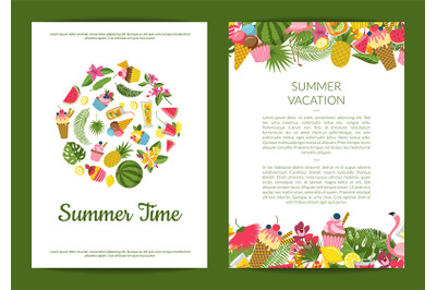 Vector flat cute summer elements&2C; cocktails&2C; flamingo&2C; palm leaves car