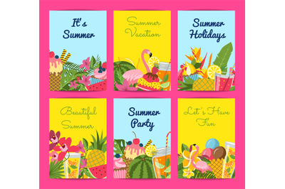 Vector flat cute summer elements&2C; cocktails&2C; flamingo