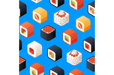 Vector isometric sushi pattern or background illustration