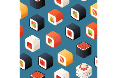 Vector isometric sushi pattern or background illustration