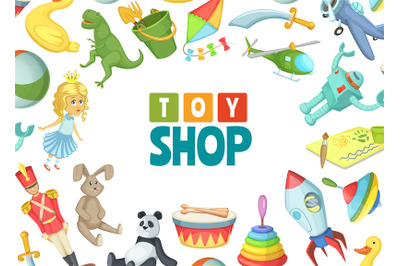 Vector cartoon children toys background with place for text illustrati