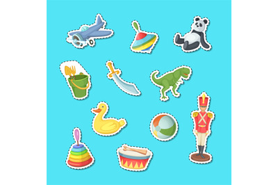 Vector cartoon children toys stickers set illustration