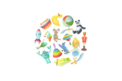 Vector cartoon children toys in circle shape illustration