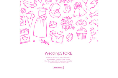 Vector doodle wedding elements background pink line