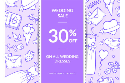 Vector doodle wedding elements sale poster banner