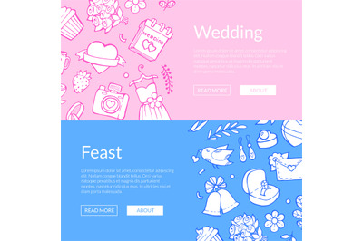 Vector doodle wedding elements web banner illustration