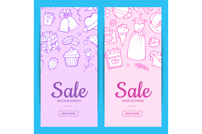 Vector doodle wedding elements sale web banner templates illustration