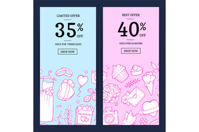 Vector doodle wedding sale web banner illustration