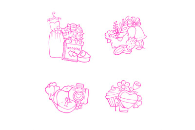 Vector doodle wedding elements piles set isolated on white background