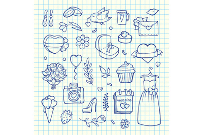 Vector doodle wedding elements set background illustrationon