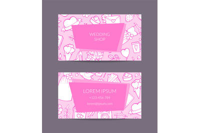 Vector doodle wedding elements business card template