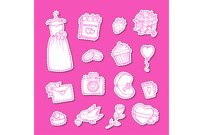 Vector doodle wedding elements stickers set illustration