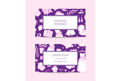 Vector doodle wedding elements business card template