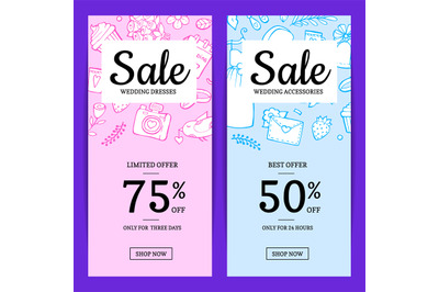 Vector doodle wedding elements sale web banner templates illustration