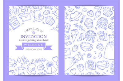 Vector doodle wedding invitation template poster illustration