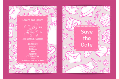 Vector doodle wedding invitation template card illustration