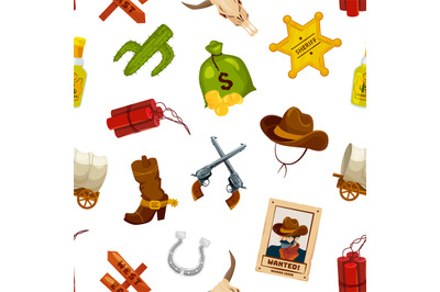 Vector cartoon wild west elements pattern or background illustration