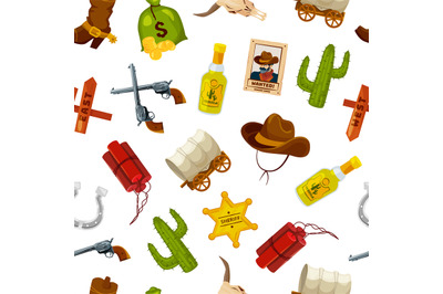 Vector cartoon wild west elements pattern or background illustration