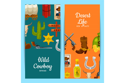 Vector cartoon wild west elements web banner templates illustration