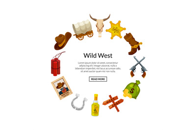 Vector cartoon wild west elements in circle shape