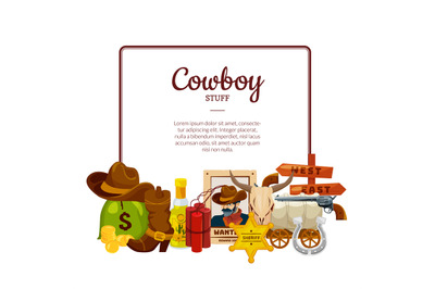 Vector cartoon wild west elements isolated on white