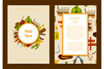 Vector cartoon wild west elements card or flyer template illustration