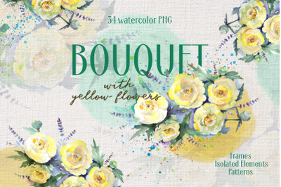 &nbsp;Bouquet with yellow flowers Watercolor png