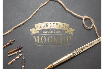 Photorealistic mock-ups with calligraphic equipment on background