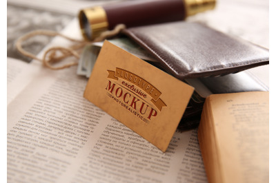 Photorealistic mock-ups with wallet and money  antique background