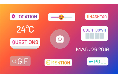 Instagram stories polls. Social media icons and functional stickers&2C; h