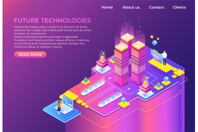 Isometric technology concept. Business 3D background, modern infograph