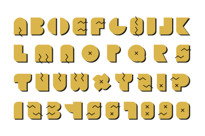 Vector alphabet. Gold memphis font.
